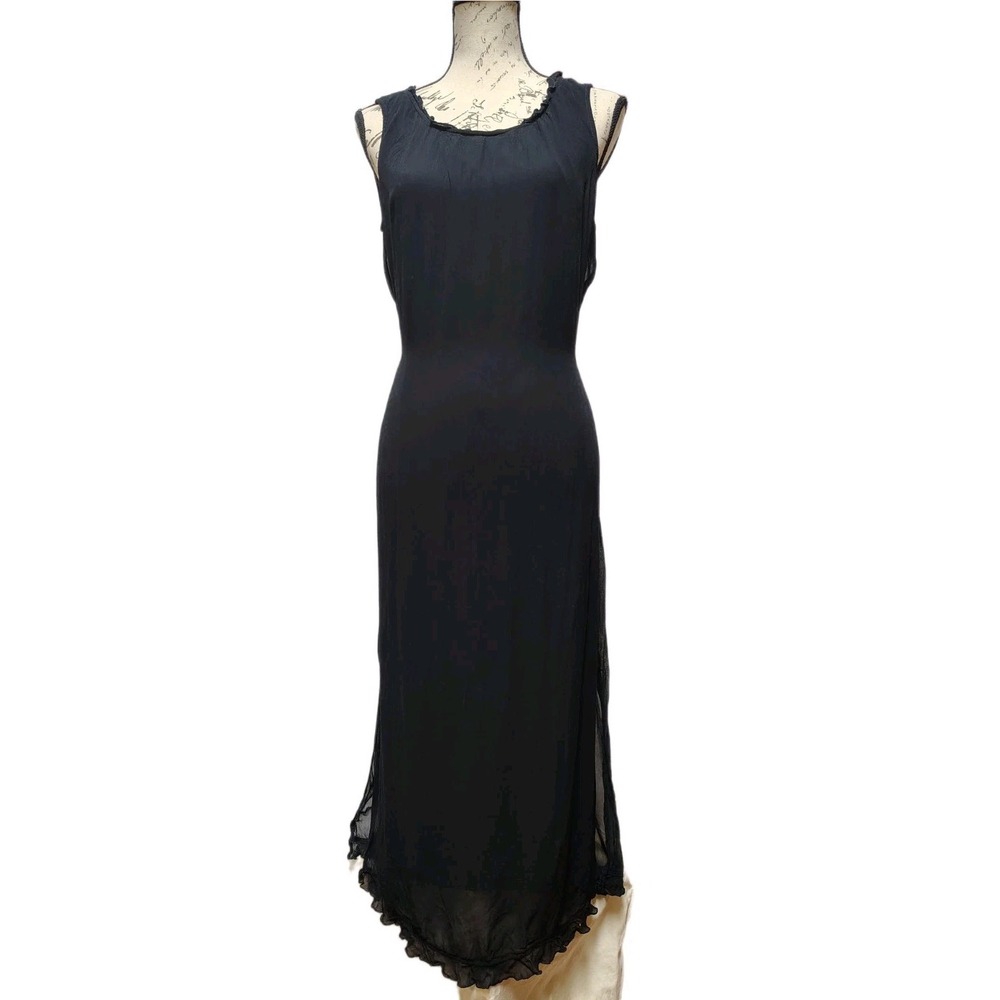 Vintage 90s Y2K Victoria Holley Black Sleeveless Ruffle Maxi Dress M Whimsygoth